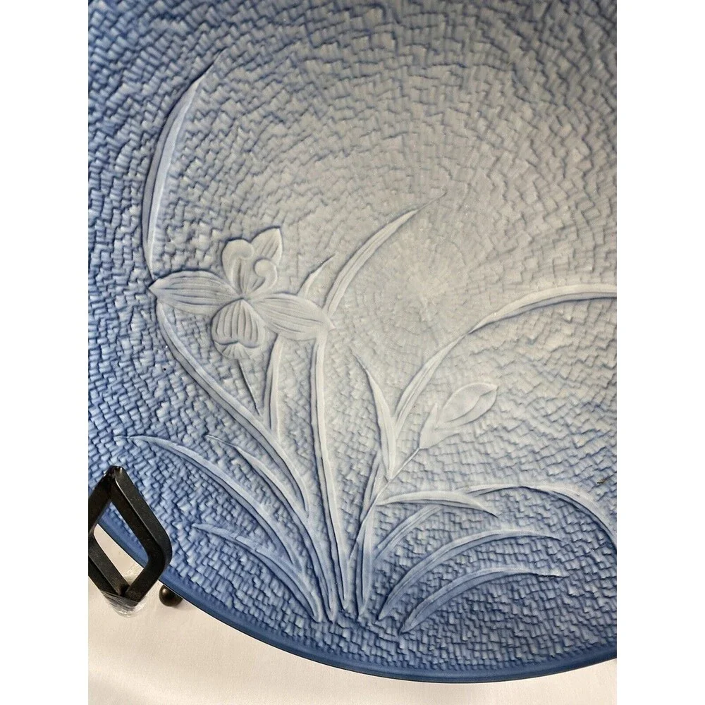 Lot of 6 Arita Mansen-style Blue White flower Textured Plate Porcelain Japan